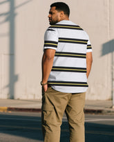Men's Plus Size Casual White Striped Loose Round Neck Short Sleeve T-shirt